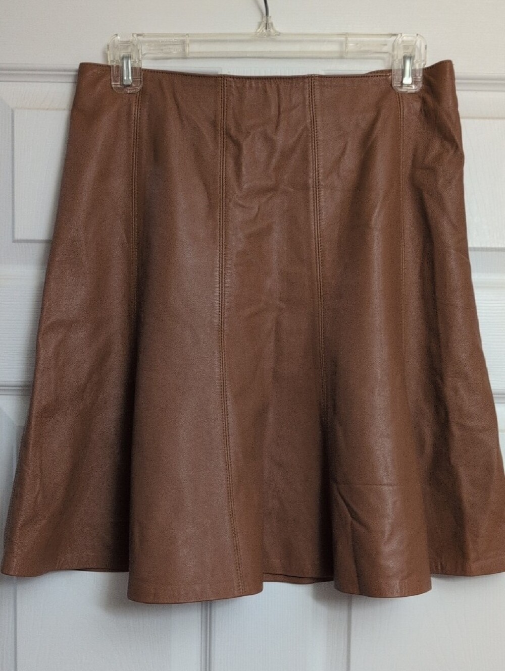 WHBM Brown Genuine Leather A-Line Skirt
